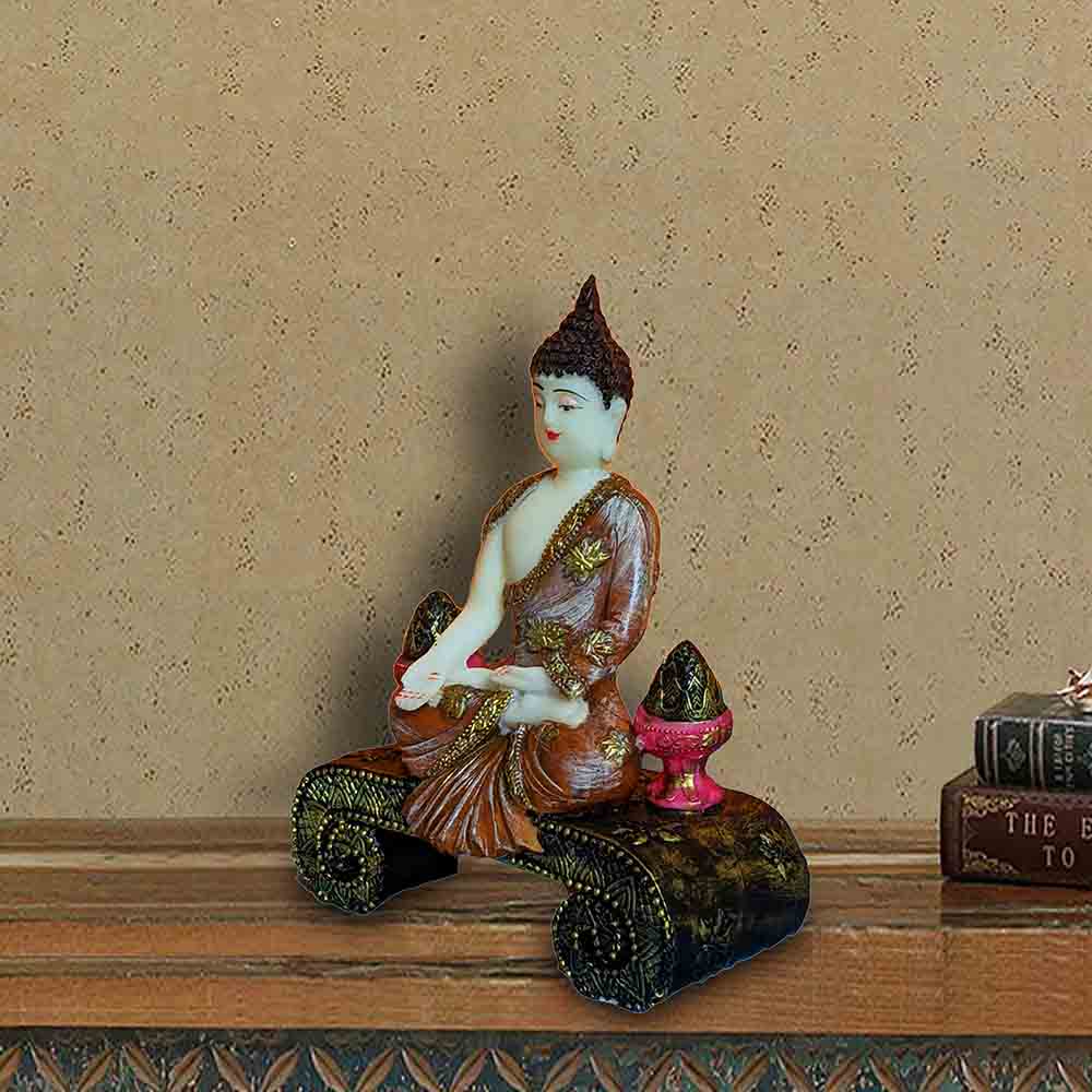 Brown White Marble Meditating Buddha For Display